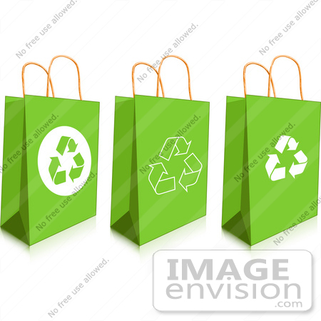 #56365 Royalty-Free (RF) Clip Art Illustration Of A Digital Collage Of Three Green Recycled Gift Or Shopping Bags by pushkin