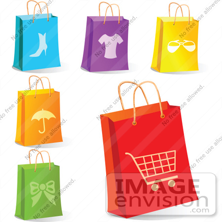 #56366 Royalty-Free (RF) Clip Art Illustration Of A Digital Collage Of Retail Shopping Bags by pushkin
