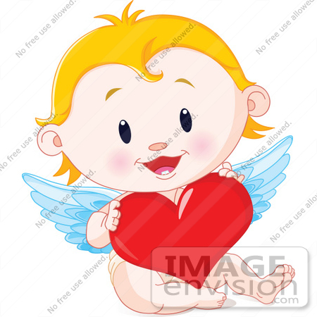 #56368 Royalty-Free (RF) Clip Art Illustration Of A Blond Baby Cupid Holding A Red Heart by pushkin