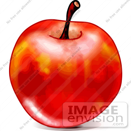 #56389 Royalty-Free (RF) Clip Art Illustration Of A Shiny Waxed Red Apple With A Stem, On A White Background by pushkin