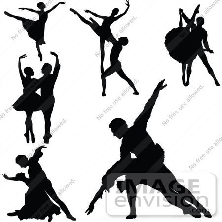 #56403 Royalty-Free (RF) Clip Art Illustration Of A Digital Collage Of Black Dancing People Silhouettes by pushkin