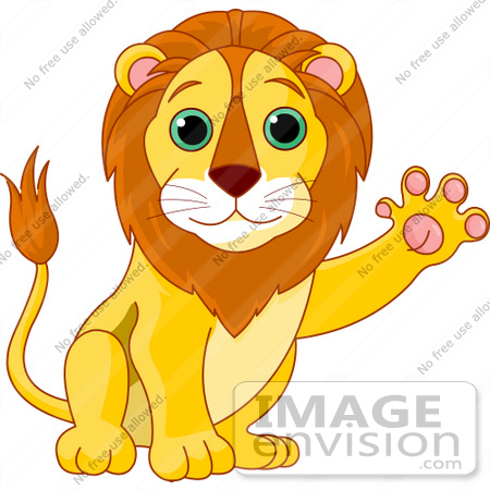 #56423 Royalty-Free (RF) Clip Art Illustration Of A Friendly Male Lion Waving His Paw by pushkin