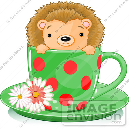 #56426 Clip Art Illustration Of An Adorable Hedgehog In A Green And Red Polka Dotted Tea Cup by pushkin