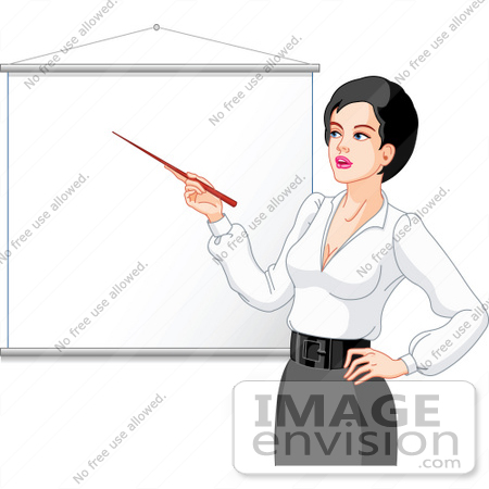#56433 Royalty-Free (RF) Clip Art Illustration Of A Female Teacher Pointing To A Blank Piece Of Paper by pushkin