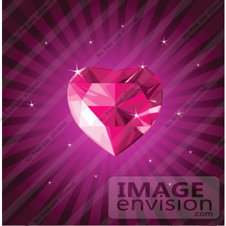 #56441 Royalty-Free (RF) Clip Art Illustration Of A Pink Gem Heart On A Purple Burst Background With Sparkles by pushkin