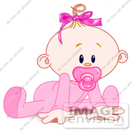 #56442 Clip Art Illustration Of A Baby Girl In A Sleeper, Sucking In A Pacifier And Trying To Crawl by pushkin