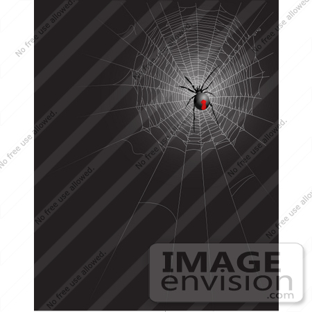 #56468 Royalty-Free (RF) Clip Art Illustration Of A Black Widow Spider In A Web On Black by pushkin