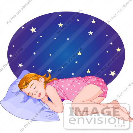 #56469 Clip Art Illustration Of A Tired Little Girl In Her Pajamas, Sleeping At Night by pushkin