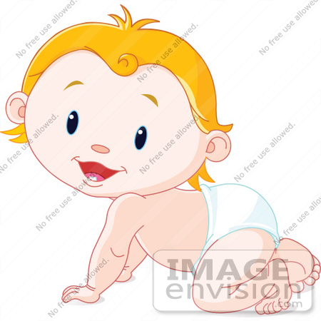#56495 Royalty-Free (RF) Clip Art Illustration Of A Cute Caucasian Blond Baby Crawling In A Diaper by pushkin
