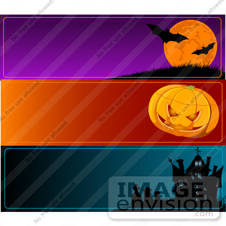 #56507 Royalty-Free (RF) Clip Art Illustration Of A Digital Collage Of Horizontal Halloween Bat, Pumpkin And Haunted House Banners by pushkin