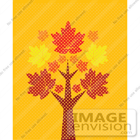 #56519 Royalty-Free (RF) Clip Art Illustration Of A Tall Autumn Maple Tree On Turquoise by pushkin