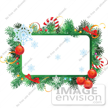 #56529 Royalty-Free (RF) Clip Art Illustration Of A Christmas Text Box With Garland, Candy Canes, Baubles And Snowflakes by pushkin