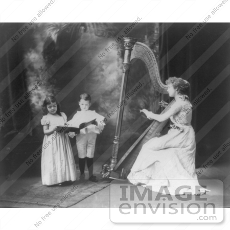 #5813 Woman Playing Harp, Children Singing by JVPD