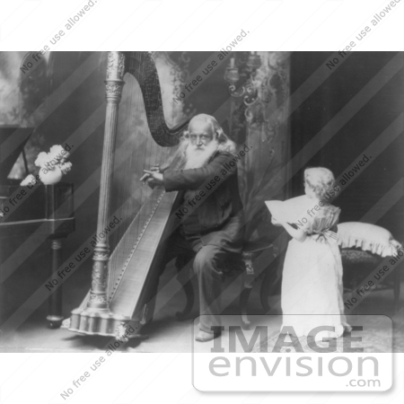 #5815 Man Playing Harp, Child Singing by JVPD