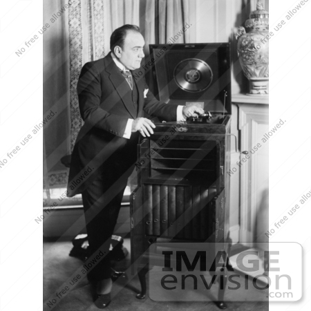 #5970 Enrico Caruso Playing a Record on Phonograph by JVPD