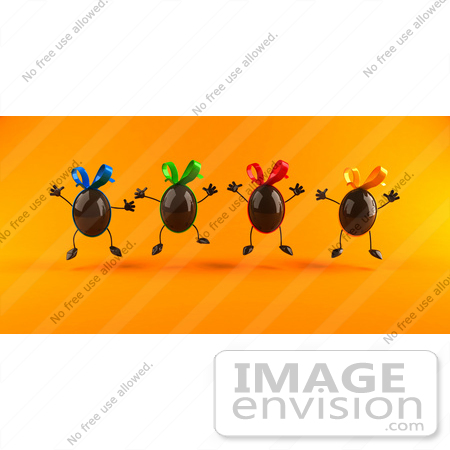 #60695 Royalty-Free (RF) Illustration Of 3d Chocolate Easter Egg Characters Jumping - Version 1 by Julos