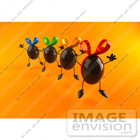 #60698 Royalty-Free (RF) Illustration Of 3d Chocolate Easter Egg Characters Jumping - Version 2 by Julos