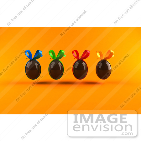 #60699 Royalty-Free (RF) Illustration Of A Row Of 3d Floating Chocolate Easter Eggs With Colorful Bows - Version 2 by Julos