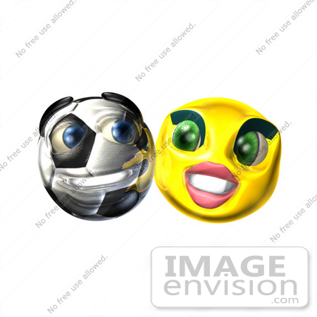 #60710 Royalty-Free (RF) Illustration Of A Confident 3d Soccer Ball Smiley Face Emoticon With A Female by Julos