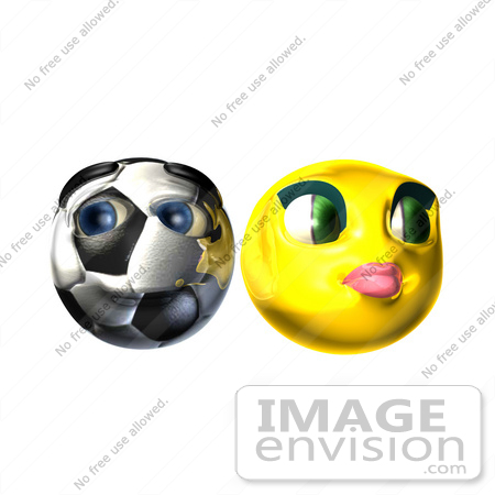 #60711 Royalty-Free (RF) Illustration Of A Shy 3d Soccer Ball Smiley Face Emoticon With A Female by Julos