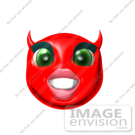 #60712 Royalty-Free (RF) Illustration Of A 3d Red She Devil Smiley Face Grinning by Julos