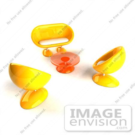 #60719 Royalty-Free (RF) Illustration Of A Living Room View Down On Yellow 3d Bubble Chairs, A Coffee Table And Sofa - Version 2 by Julos
