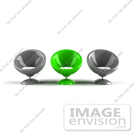 #60725 Royalty-Free (RF) Illustration Of Three Gray And Green 3d Bubble Chairs Facing Front by Julos