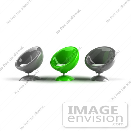 #60726 Royalty-Free (RF) Illustration Of Three Gray And Green 3d Bubble Chairs Facing Left by Julos