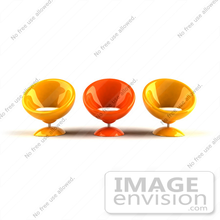#60727 Royalty-Free (RF) Illustration Of Three Orange And Red 3d Bubble Chairs Facing Front by Julos