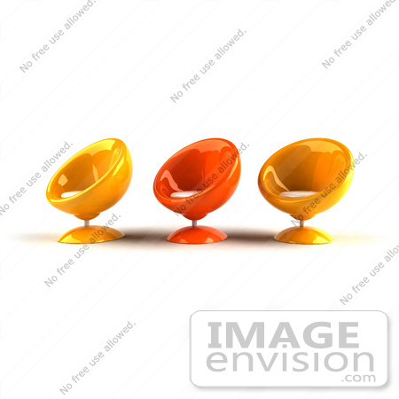 #60728 Royalty-Free (RF) Illustration Of Three Orange And Red 3d Bubble Chairs Facing Left by Julos