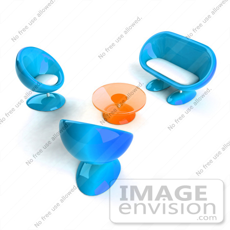 #60729 Royalty-Free (RF) Illustration Of A View Down On Blue 3d Bubble Chairs, A Coffee Table And Sofa - Version 1 by Julos