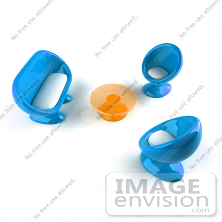 #60730 Royalty-Free (RF) Illustration Of A View Down On Blue 3d Bubble Chairs, A Coffee Table And Sofa - Version 2 by Julos
