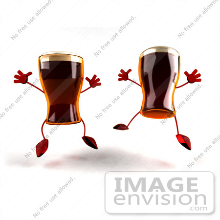 #60731 Royalty-Free (RF) Illustration Of Two 3d Beer Mascots Leaping - Version 1 by Julos