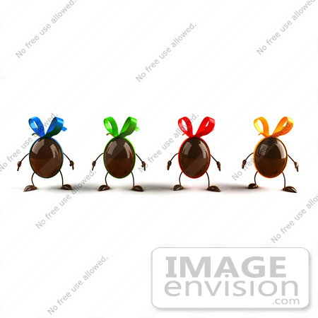 #60736 Royalty-Free (RF) Illustration Of 3d Chocolate Easter Egg Characters Facing Front - Version 1 by Julos