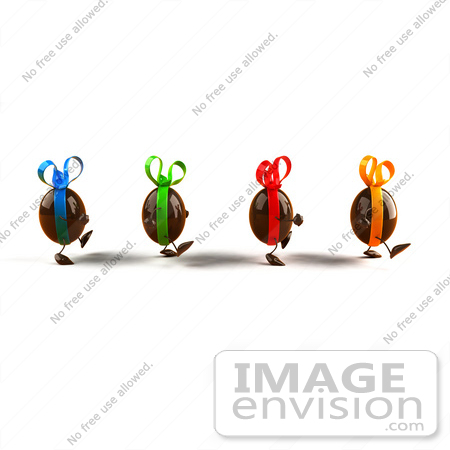 #60737 Royalty-Free (RF) Illustration Of 3d Chocolate Easter Egg Characters Walking Right - Version 1 by Julos