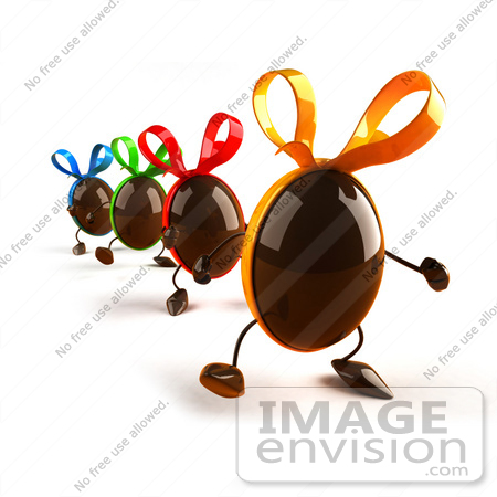 #60740 Royalty-Free (RF) Illustration Of 3d Chocolate Easter Egg Characters Marching Forward - Version 2 by Julos