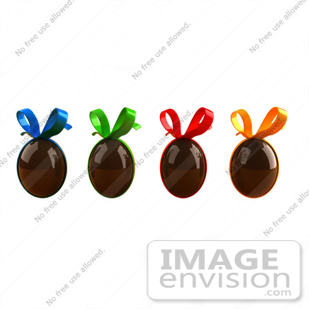 #60741 Royalty-Free (RF) Illustration Of A Row Of 3d Floating Chocolate Easter Eggs With Colorful Bows - Version 1 by Julos