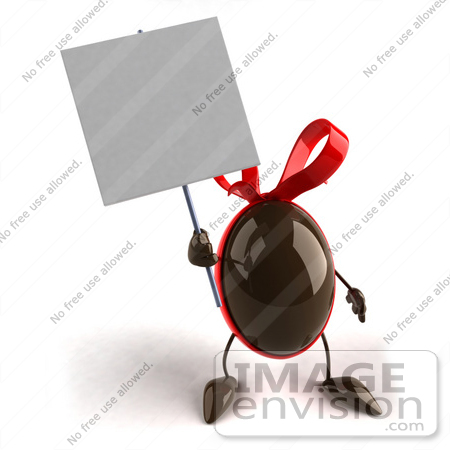 #60742 Royalty-Free (RF) Illustration Of A 3d Chocolate Easter Egg Character Holding Up A Blank Sign by Julos