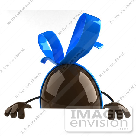 #60743 Royalty-Free (RF) Illustration Of A 3d Chocolate Easter Egg Character Standing Behind A Blank Sign by Julos