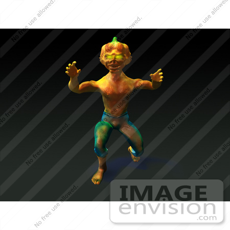 #60756 Royalty-Free (RF) Illustration Of A 3d Pumpkin Monster Lunging Forward - Version 1 by Julos