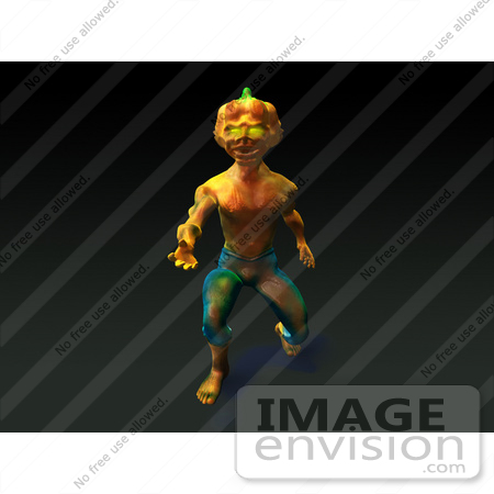 #60757 Royalty-Free (RF) Illustration Of A 3d Pumpkin Monster Running Forward - Version 2 by Julos