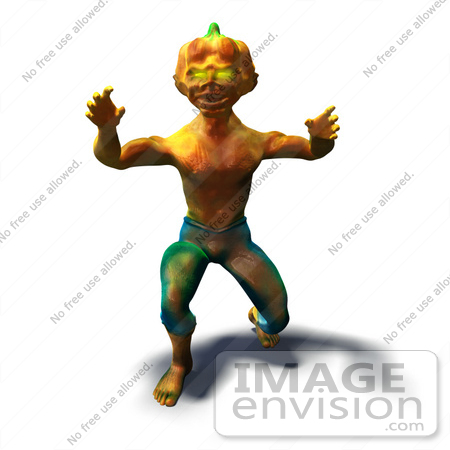 #60762 Royalty-Free (RF) Illustration Of A 3d Pumpkin Monster Lunging Forward - Version 3 by Julos