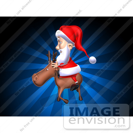 #60778 Royalty-Free (RF) Illustration Of A 3d Santa Riding A Reindeer - Version 3 by Julos