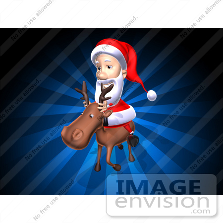 #60779 Royalty-Free (RF) Illustration Of A 3d Santa Riding A Reindeer - Version 2 by Julos