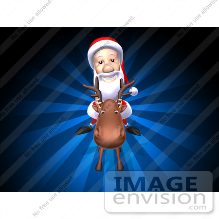 #60781 Royalty-Free (RF) Illustration Of A 3d Santa Riding A Reindeer - Version 1 by Julos