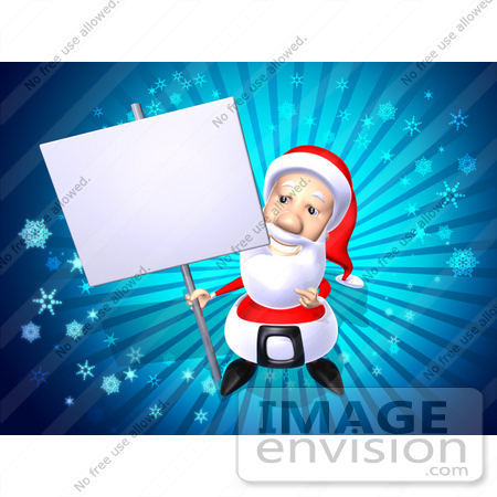 #60787 Royalty-Free (RF) Illustration Of A 3d Santa Holding Up A Blank Sign On A Post - Version 1 by Julos