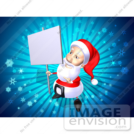 #60789 Royalty-Free (RF) Illustration Of A 3d Santa Holding Up A Blank Sign On A Post - Version 2 by Julos