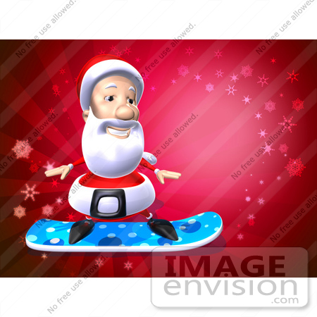 #60798 Royalty-Free (RF) Illustration Of A 3d Santa Snowboarding - Version 3 by Julos