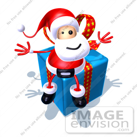 #60799 Royalty-Free (RF) Illustration Of A 3d Santa Claus Sitting On A Blue Present - Version 3 by Julos