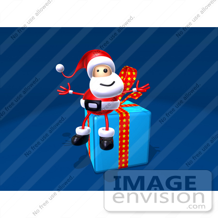 #60806 Royalty-Free (RF) Illustration Of A 3d Santa Sitting On A Blue Present - Version 2 by Julos